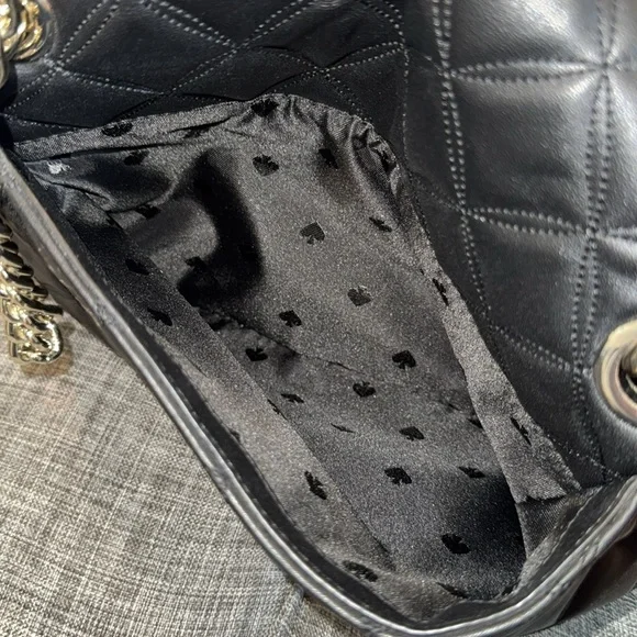 Kate Spade Bag Black Quilted Vegan Leather Gold Chain Shoulder / Crossbody - Picture 15 of 17